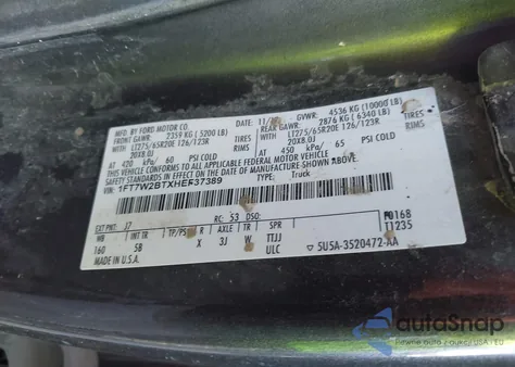 2017 Ford F-250 Lariat z USA, uszkodzony, nr VIN 1FT7W2BTXHEF37389